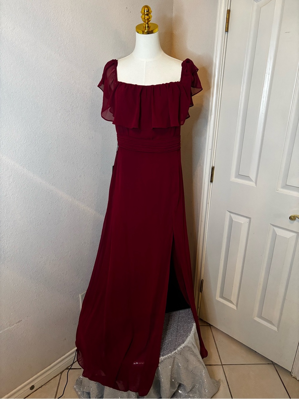 Ever Pretty Wine Red Off-Shoulder Ruffle Dress - Picture 2 of 5